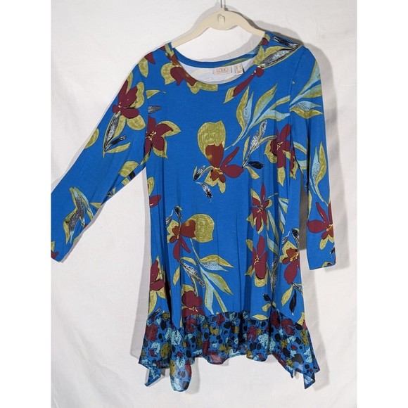 LOGO By Lori Goldstein Rayon 3/4 Sleeve Top w/ Chiffon Hem Blue Size Sm - Picture 3 of 7